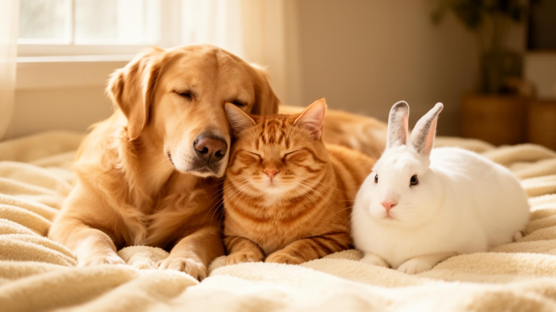 Perro, gato y conejo juntos